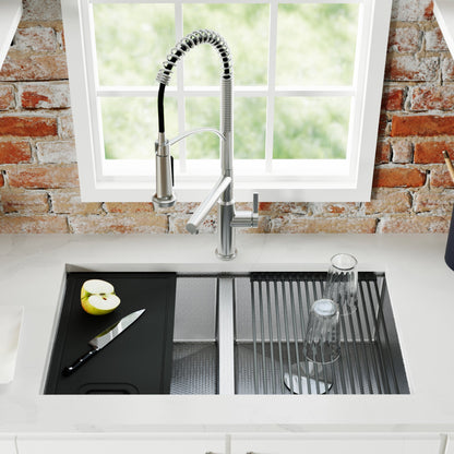 Matrix 32" Undermount Workstation 16 Gauge Double Bowl Stainless Steel Kitchen Sink with Accessories