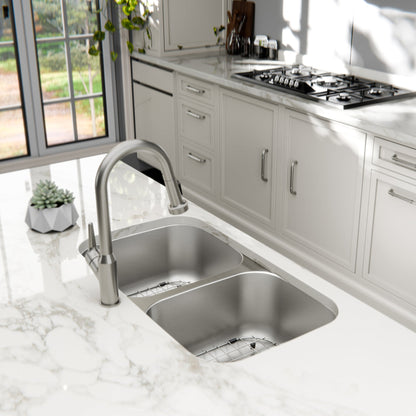 Profile 32" Undermount 18 Gauge Double Bowl Stainless Steel Kitchen Sink with Accessories