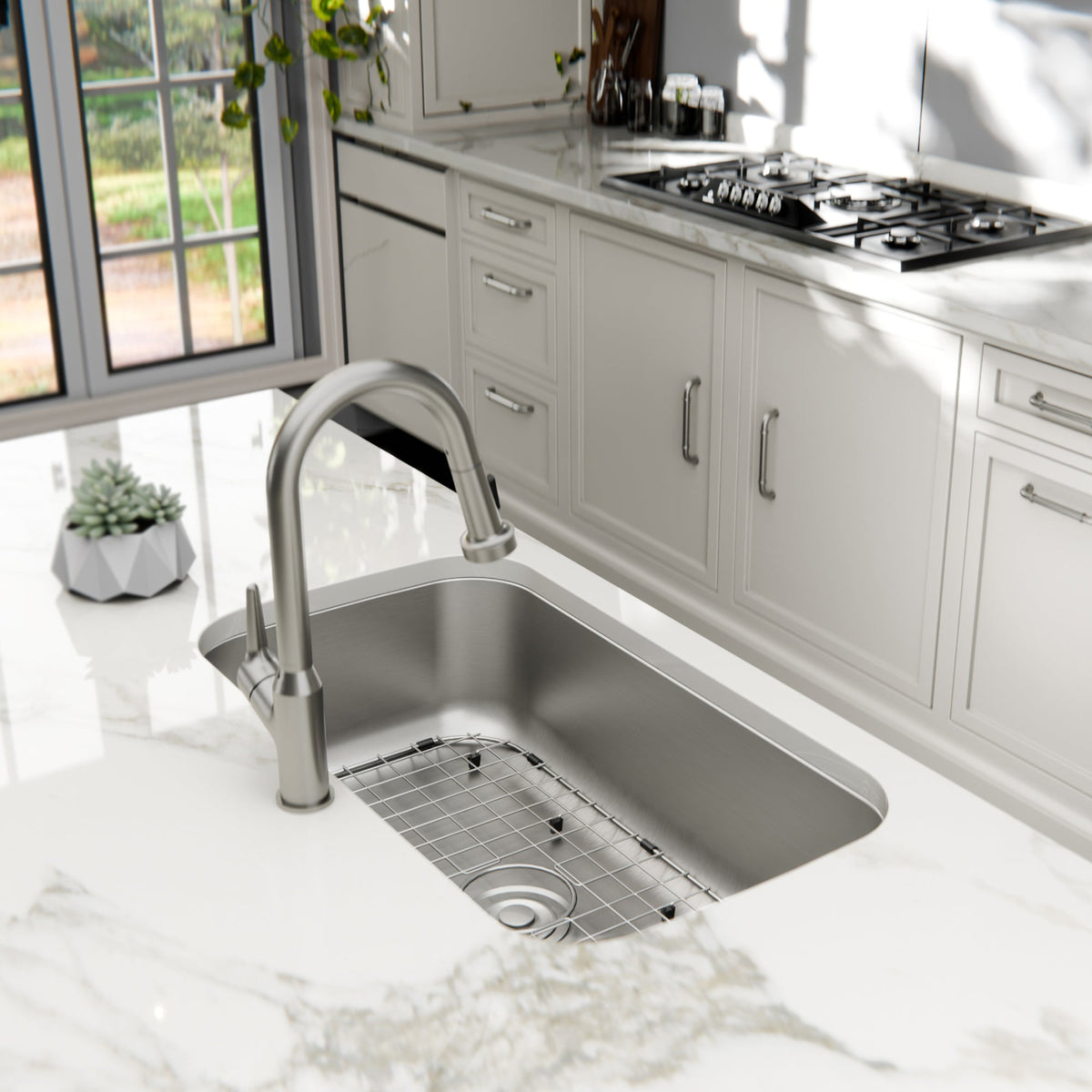 Profile 32" Undermount 18 Gauge Single Bowl Stainless Steel Kitchen Sink with Accessories