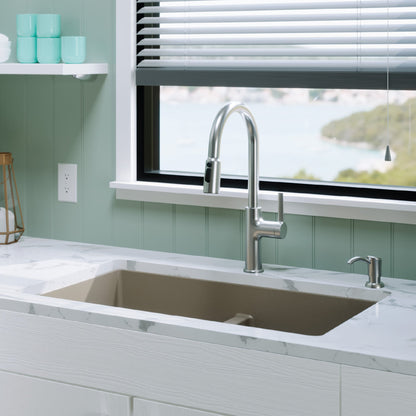 32-3/8" Undermount Double Equal Bowl Quartz Composite Kitchen Sink In Concrete