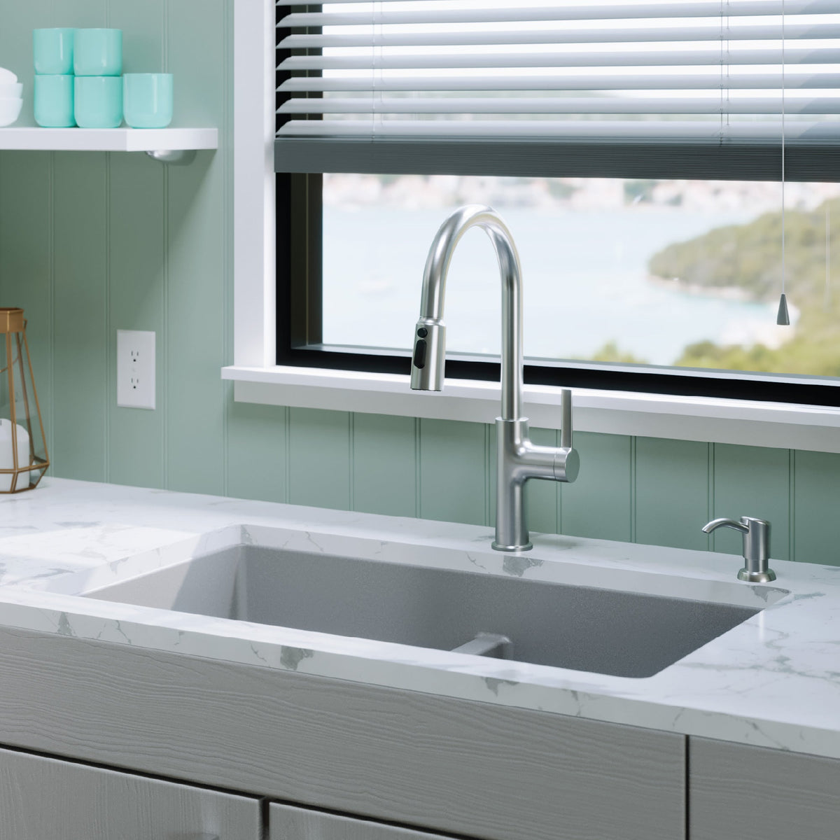 32-3/8" Undermount Double Equal Bowl Quartz Composite Kitchen Sink In Grey