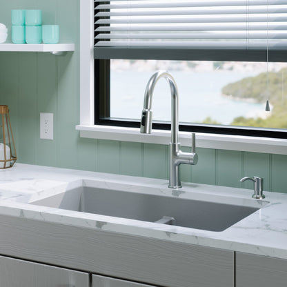 32-3/8" Undermount Double Equal Bowl Quartz Composite Kitchen Sink In Grey