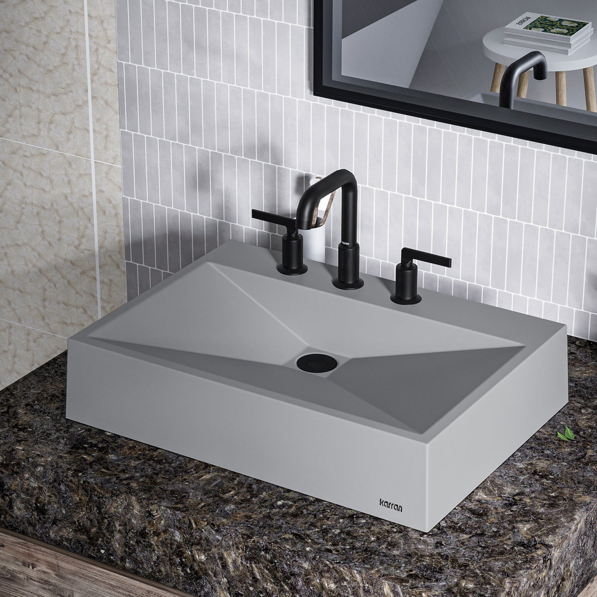 24-1/4" Vessel Quartz Composite Bathroom Sink In Grey