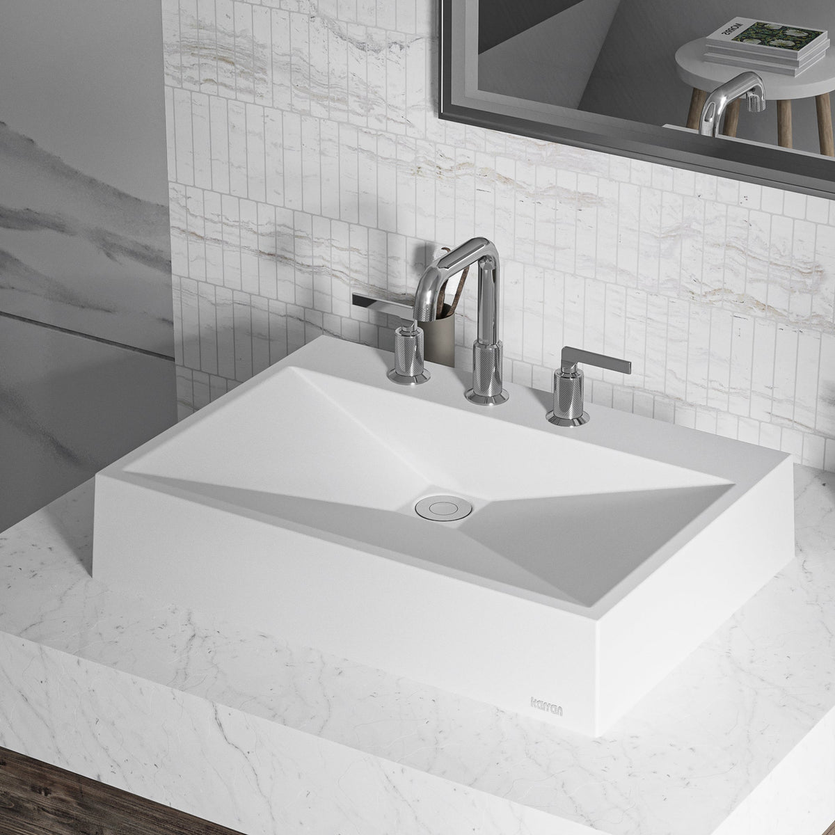 24-1/4" Vessel Quartz Composite Bathroom Sink In White