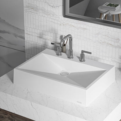 24-1/4" Vessel Quartz Composite Bathroom Sink In White