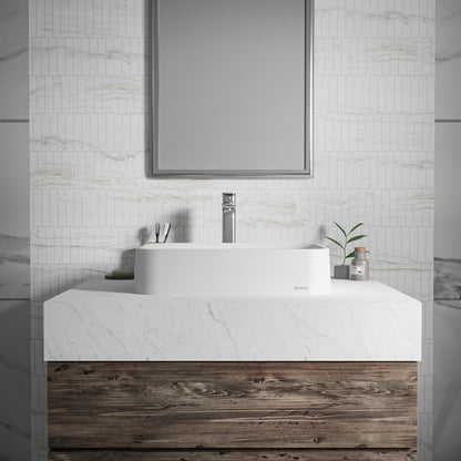 21-1/2" Vessel Quartz Composite Bathroom Sink In White