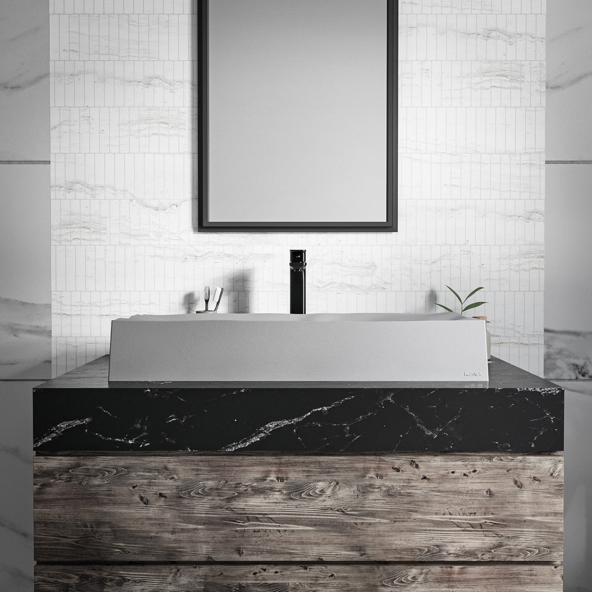 32-1/8" Vessel Quartz Composite Bathroom Sink In Grey