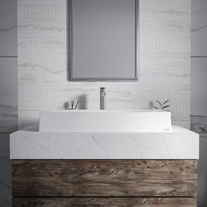 32-1/8" Vessel Quartz Composite Bathroom Sink In White