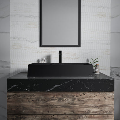 28-1/8" Vessel Quartz Composite Bathroom Sink In Black