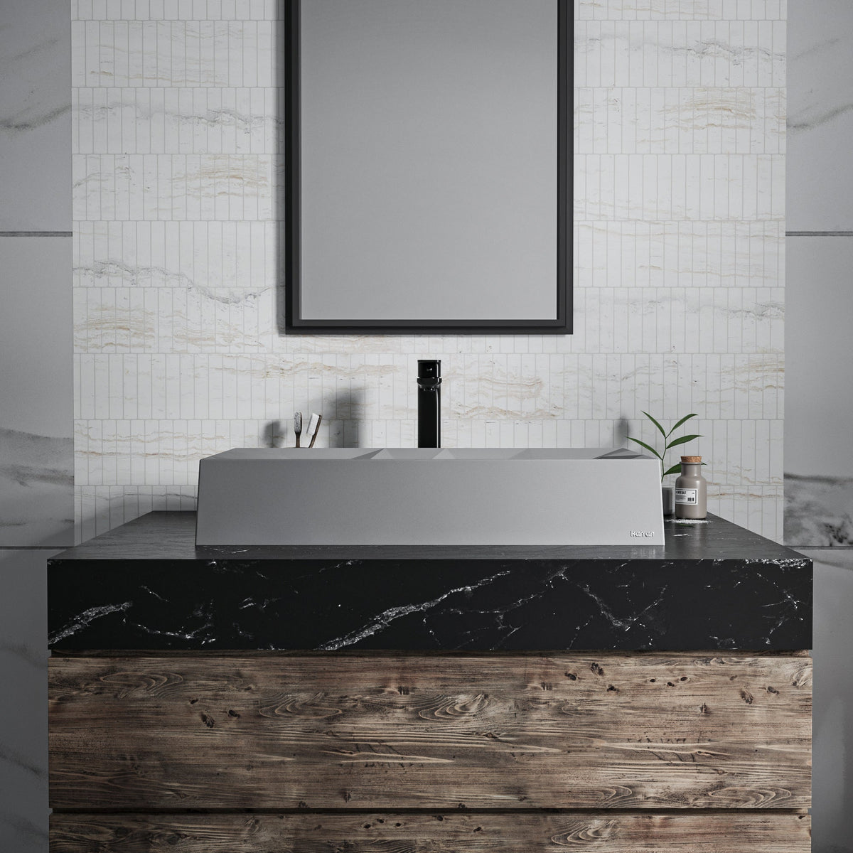 28-1/8" Vessel Quartz Composite Bathroom Sink In Grey