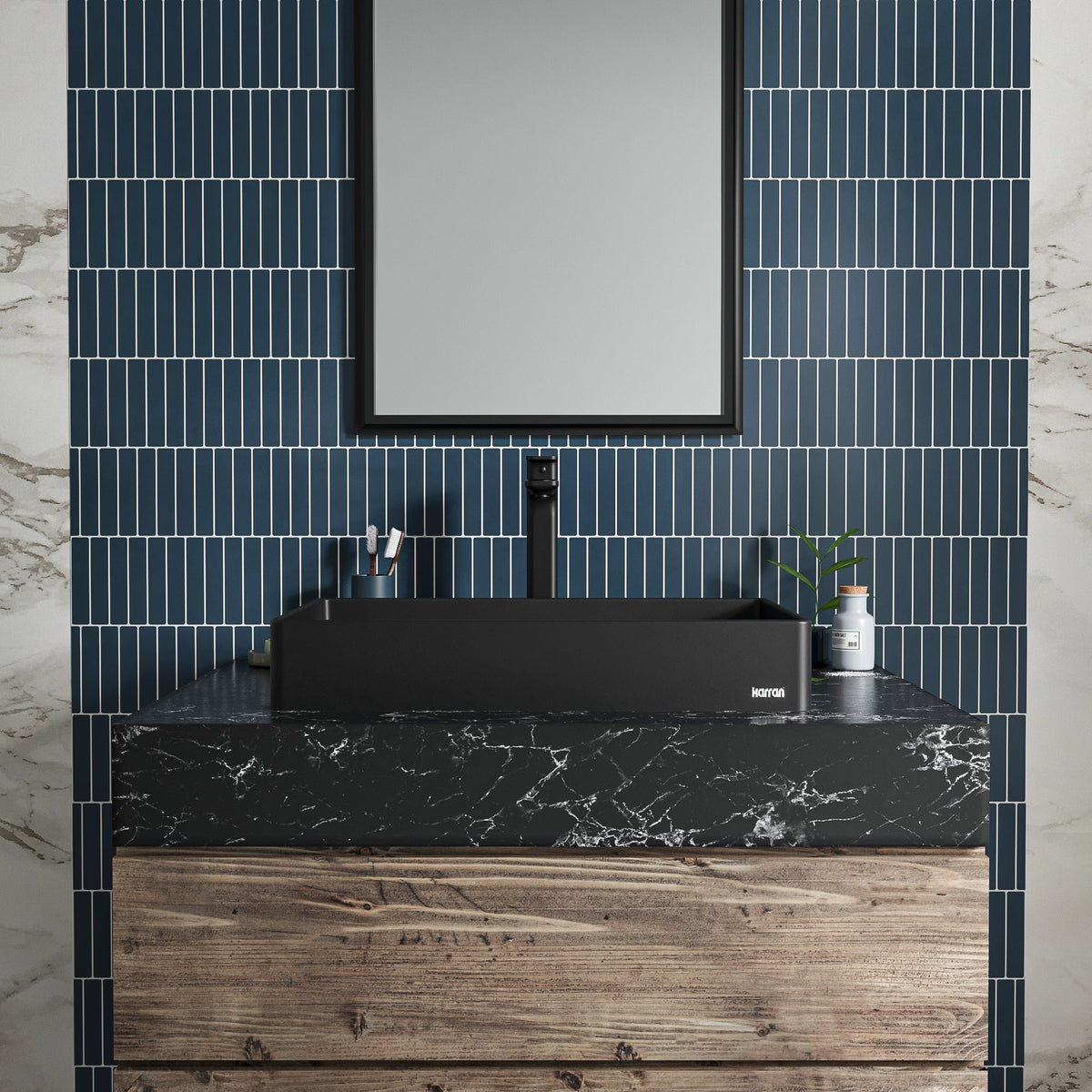 23-5/8" Vessel Quartz Composite Bathroom Sink In Black