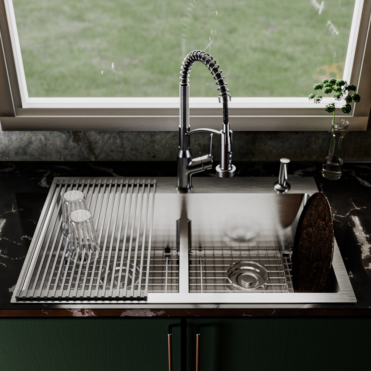 Fusion 33" Top Mount 16 Gauge Double Bowl Stainless Steel Sink with Accessories