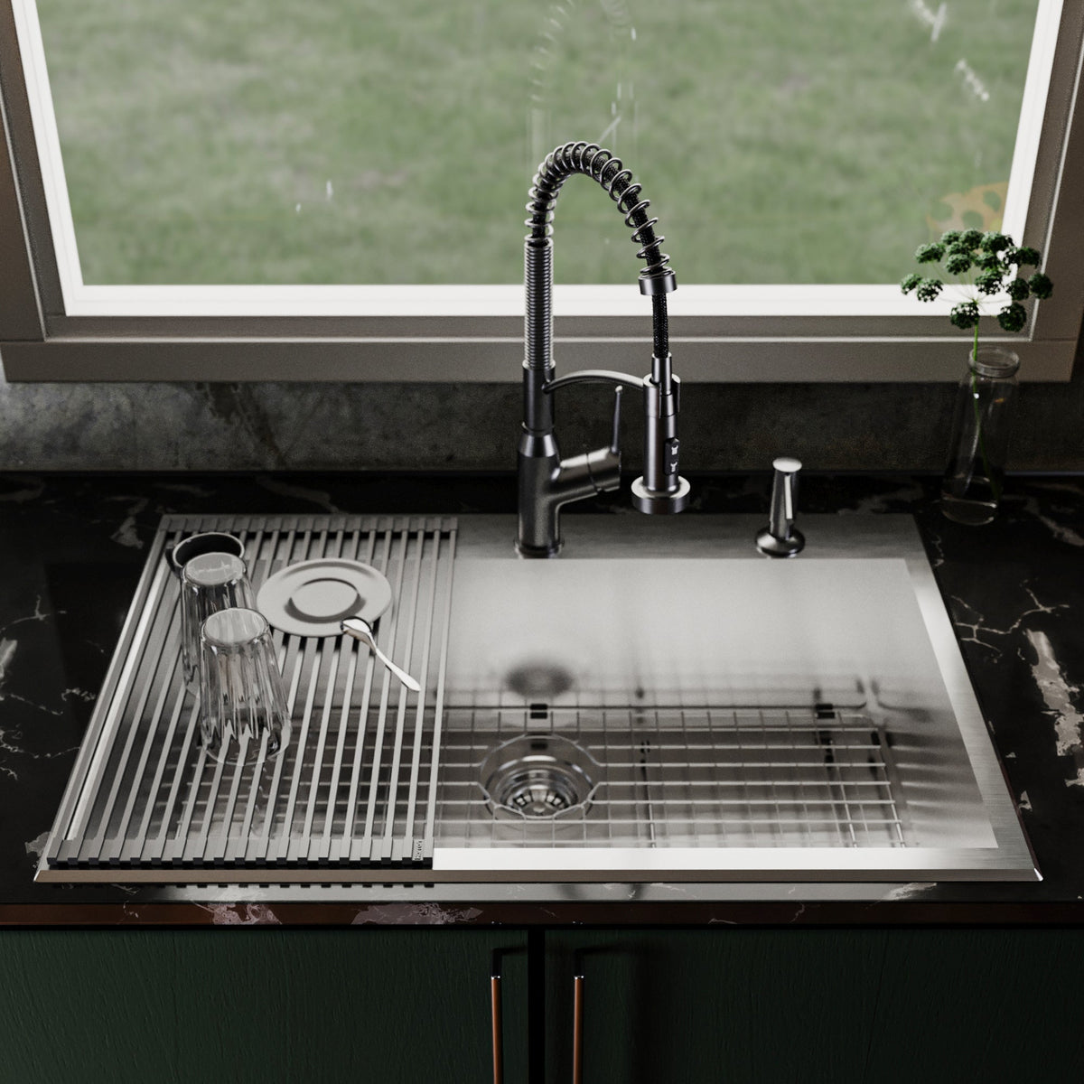 Fusion 33" Top Mount 18 Gauge Single Bowl Stainless Steel Sink with Accessories