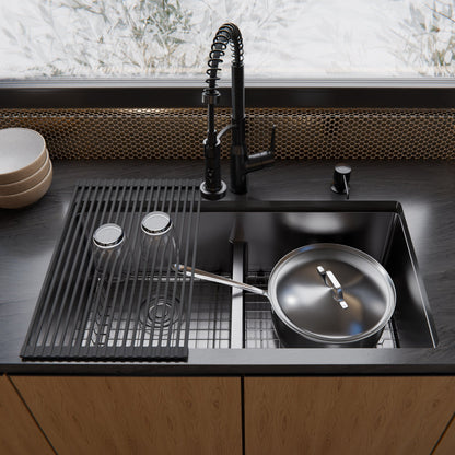Fusion 33" Undermount 16 Gauge Double Bowl Stainless Steel Sink with Accessories