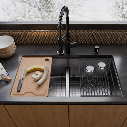 Fusion 33" Undermount Workstation 16 Gauge Double Bowl Stainless Steel Sink with Accessories