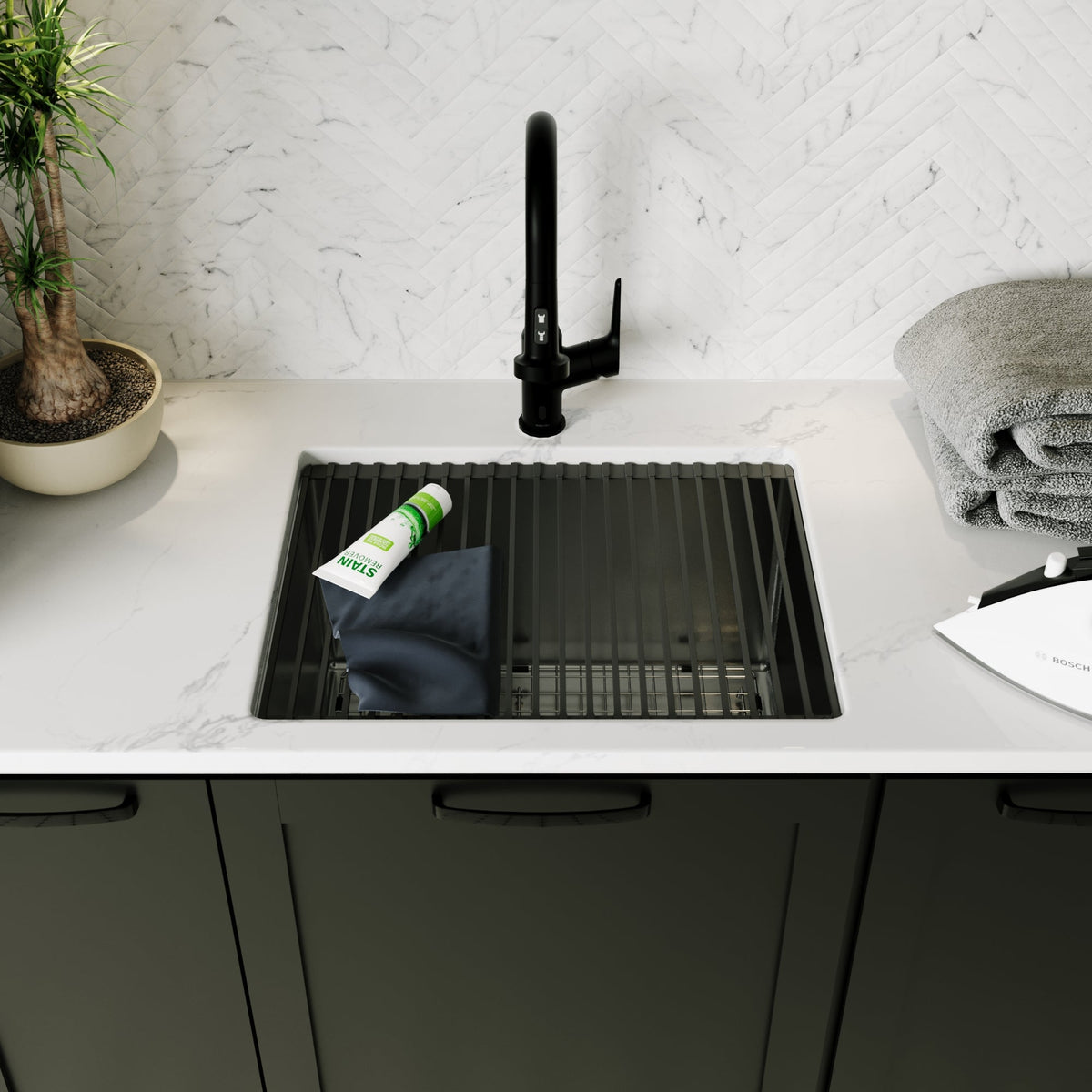 Fusion 23" Undermount Workstation 16 Gauge Single Bowl Laundry/Utility Stainless Steel Sink with Accessories