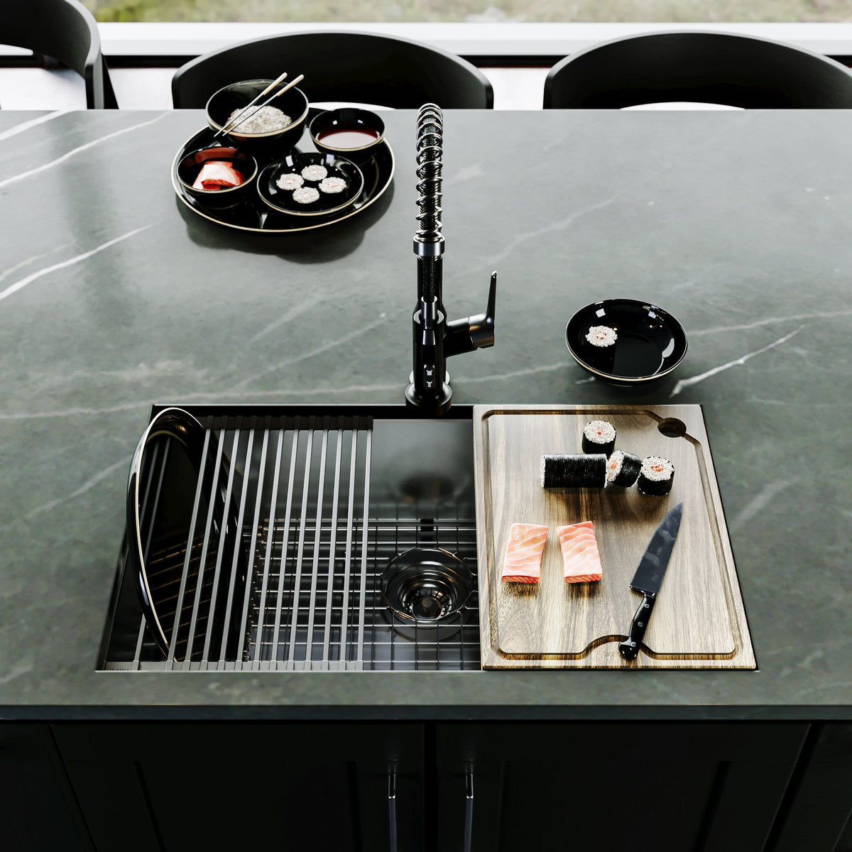 Fusion 31" Undermount Workstation 18 Gauge Single Bowl Stainless Steel Sink with Accessories