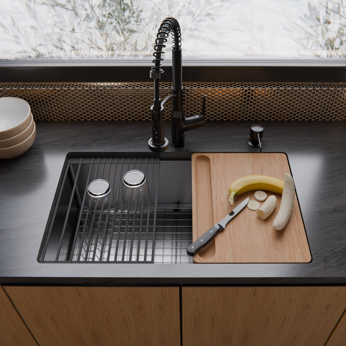 Fusion 30" Undermount Workstation 16 Gauge Single Bowl Stainless Steel Sink with Accessories