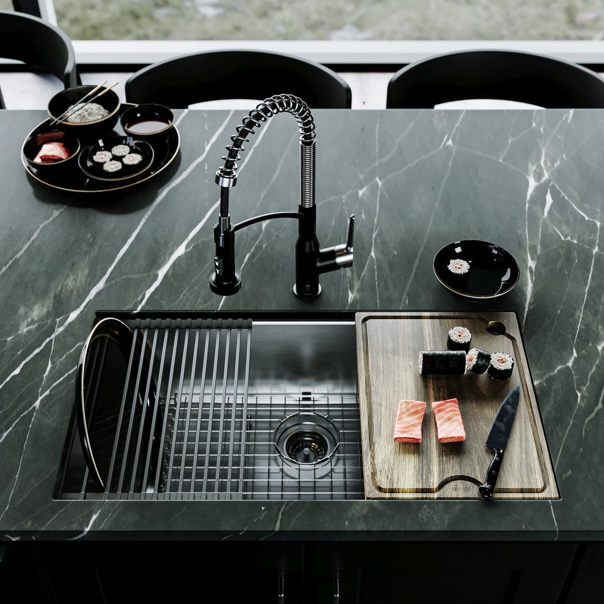 Fusion 33" Undermount Workstation 18 Gauge Single Bowl Stainless Steel Sink with Accessories