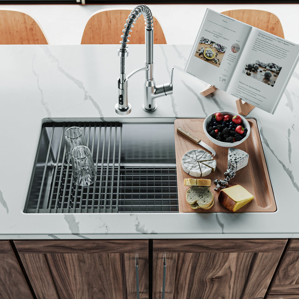 Fusion 33" Undermount Workstation 16 Gauge Single Bowl Stainless Steel Sink with Accessories