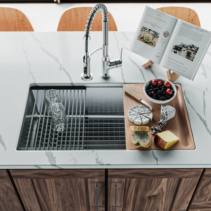 Fusion 33" Undermount Workstation 16 Gauge Single Bowl Stainless Steel Sink with Accessories