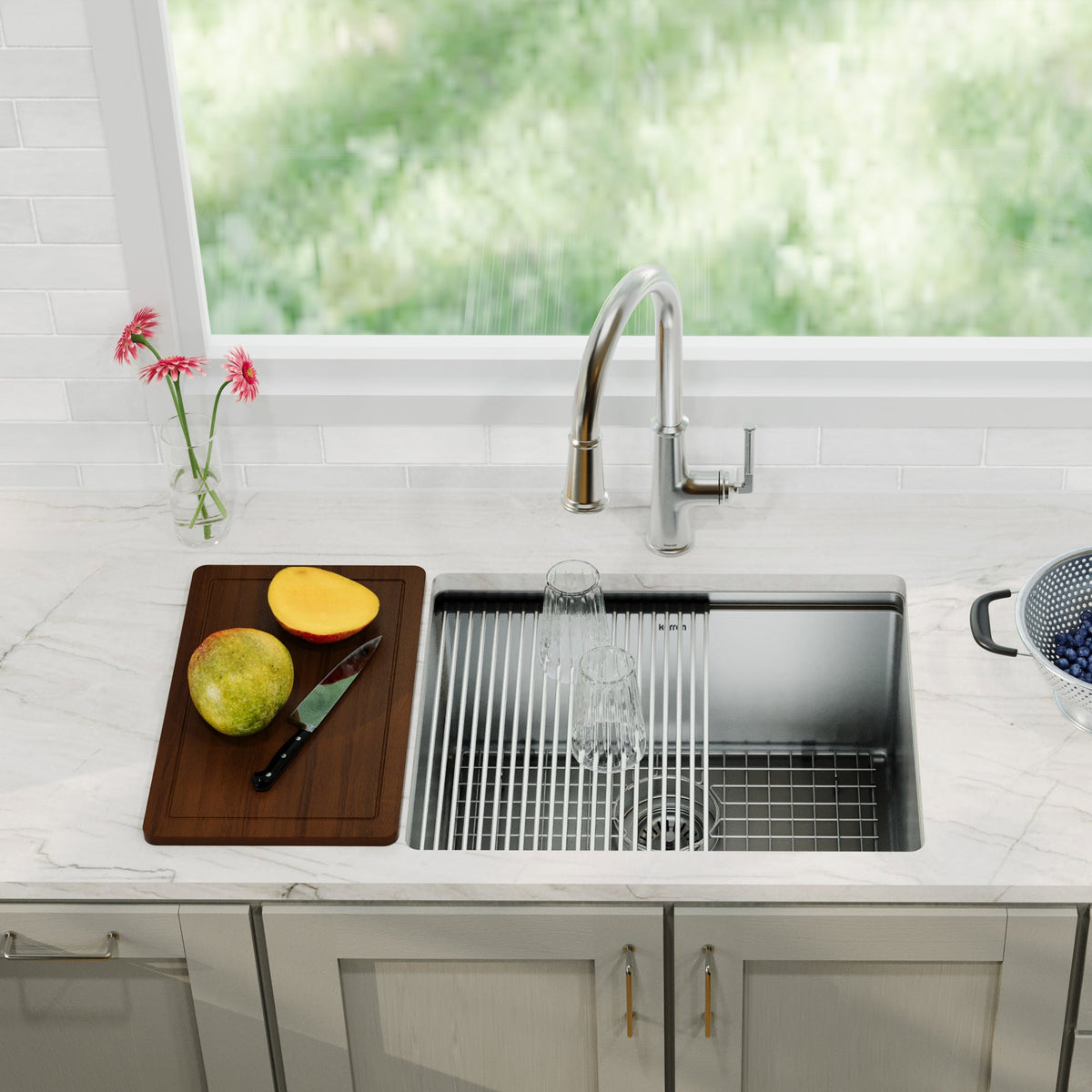 23" Undermount Single Bowl Stainless Steel Workstation Kitchen Sink