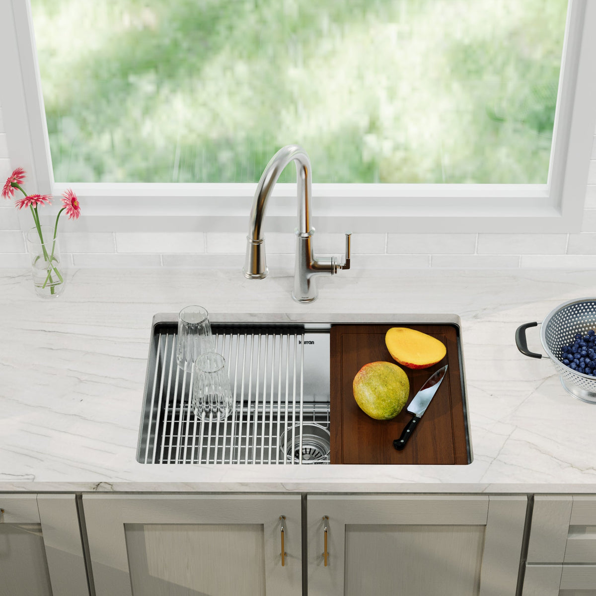 27" Undermount Single Bowl Stainless Steel Workstation Kitchen Sink