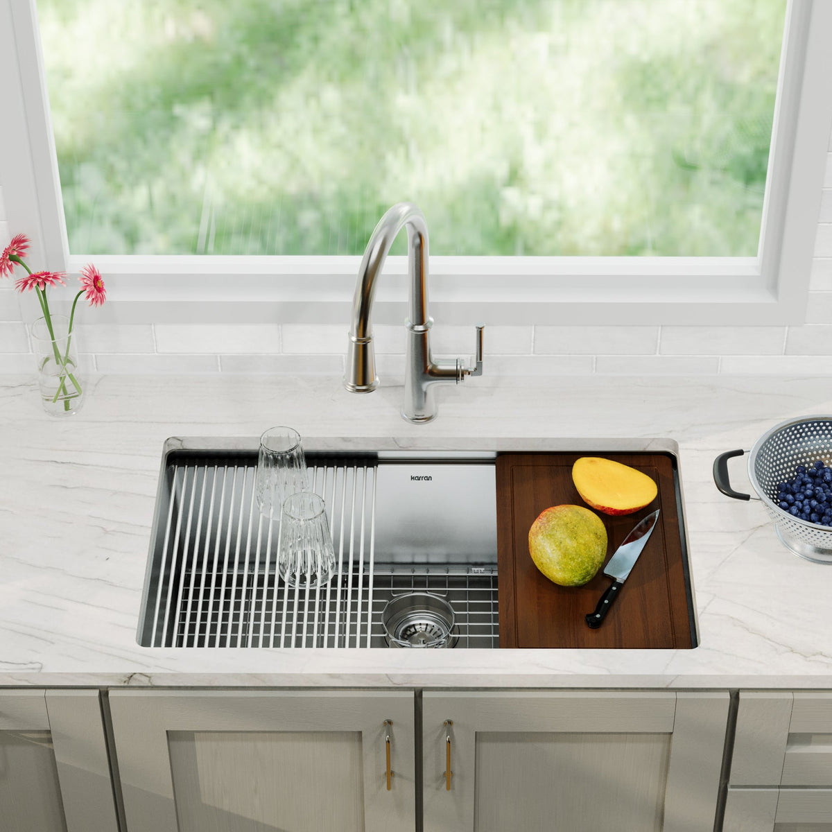 32" Undermount Large Single Bowl Stainless Steel Workstation Kitchen Sink