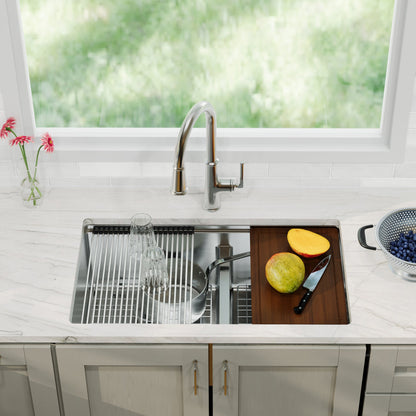32" Undermount Double Offset Bowl Stainless Steel Workstation Kitchen Sink