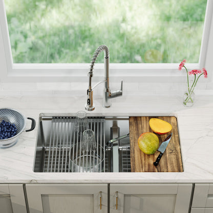 Elite 32" Undermount Workstation 16 Gauge Double Bowl Stainless Steel Kitchen Sink with Scottsdale Pull-Down Faucet