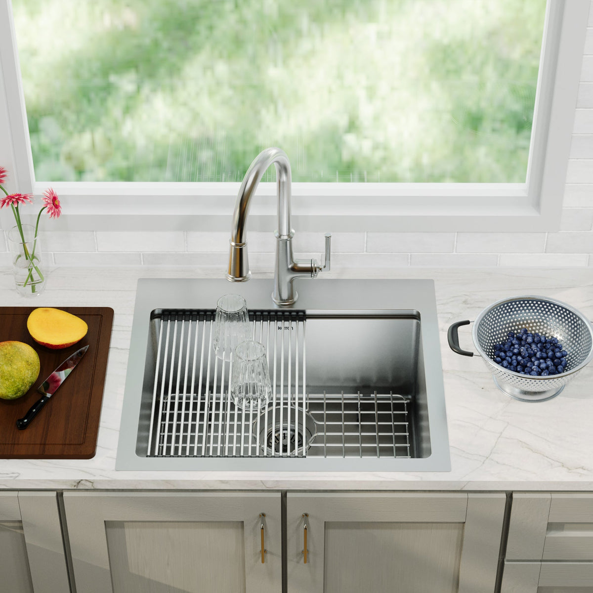 25" Top Mount Single Bowl Stainless Steel Workstation Kitchen Sink