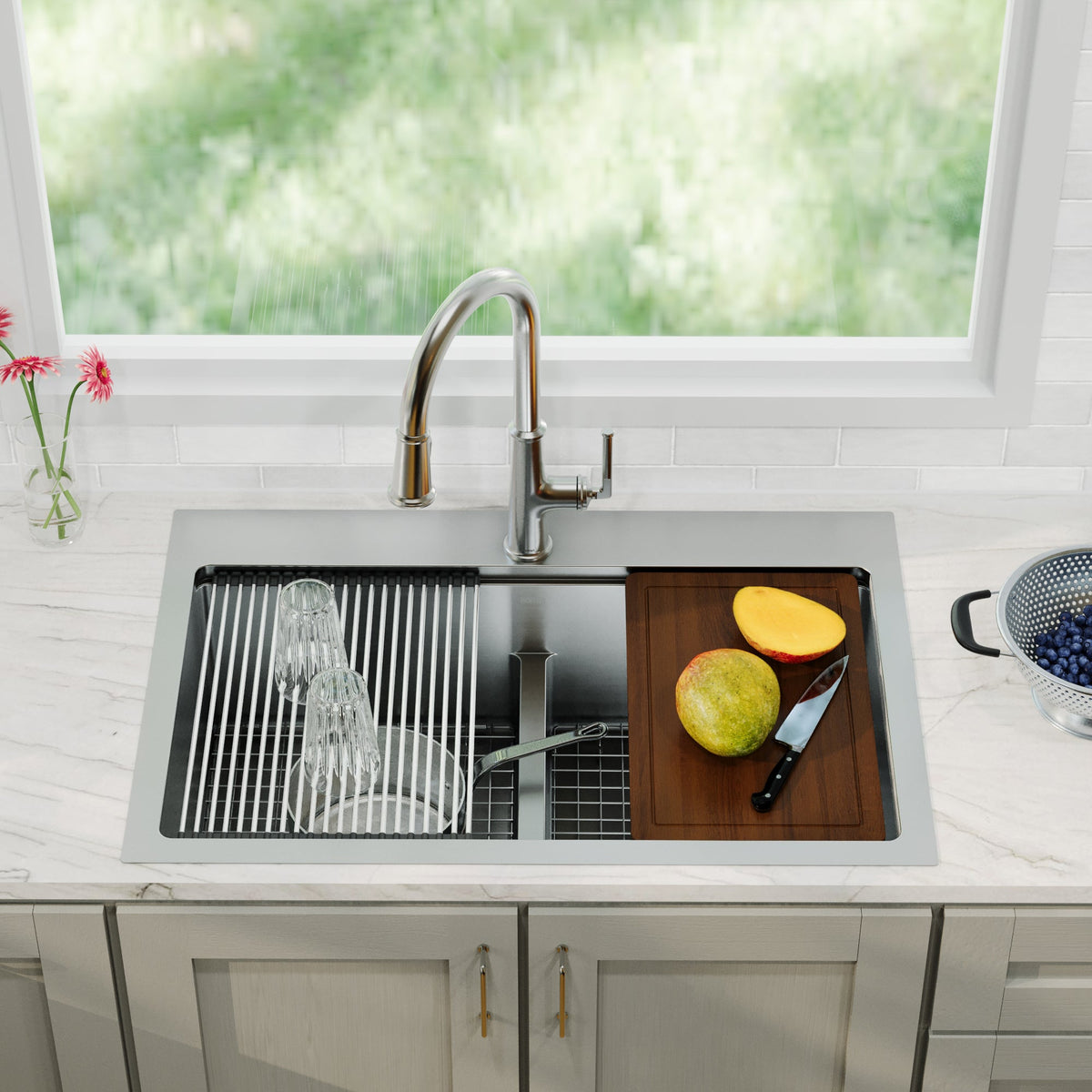 33" Top Mount Double Equal Bowl Stainless Steel Workstation Kitchen Sink