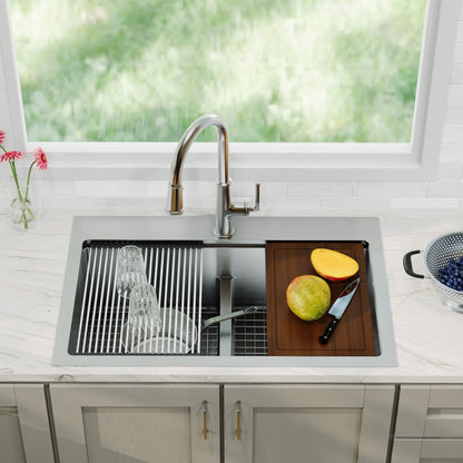 33" Top Mount Double Equal Bowl Stainless Steel Workstation Kitchen Sink