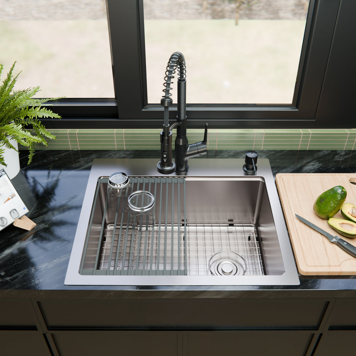 Fusion 25" Top Mount Workstation 16 Gauge Single Bowl Stainless Steel Sink with Accessories