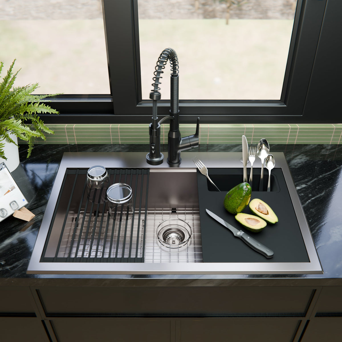 Fusion 33" Top Mount Workstation 18 Gauge Single Bowl Stainless Steel Sink with Accessories