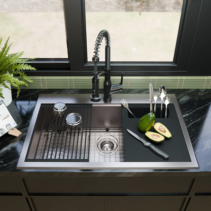 Fusion 33" Top Mount Workstation 18 Gauge Single Bowl Stainless Steel Sink with Accessories