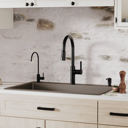 33" Top Mount Double Bowl Quartz Composite Kitchen Sink In Brown