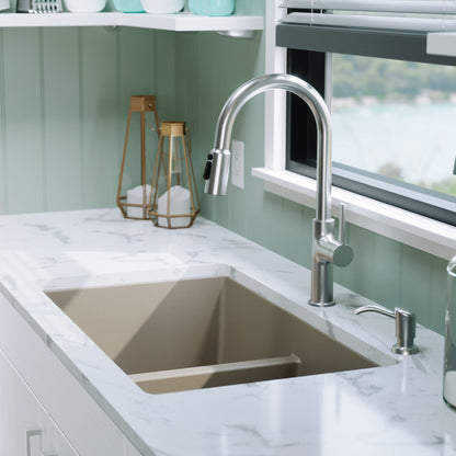 32-3/8" Undermount Double Equal Bowl Quartz Composite Kitchen Sink In Concrete