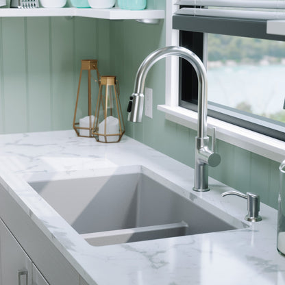 32-3/8" Undermount Double Equal Bowl Quartz Composite Kitchen Sink In Grey