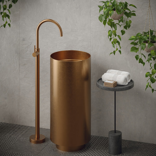 15" Pedestal Stainless Steel Bathroom Sink In Brushed Copper