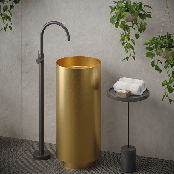 15" Pedestal Stainless Steel Bathroom Sink In Gold