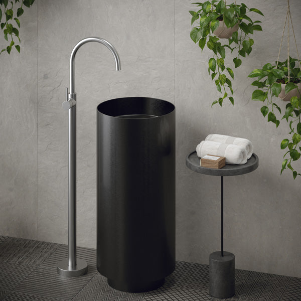 15" Pedestal Stainless Steel Bathroom Sink In Gunmetal Grey