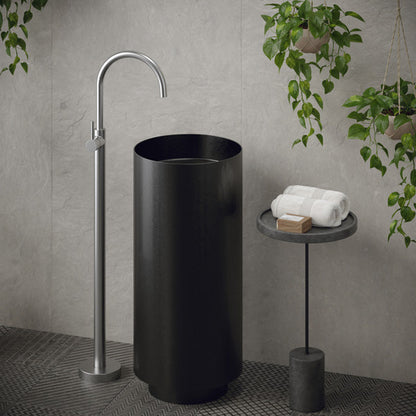 15" Pedestal Stainless Steel Bathroom Sink In Gunmetal Grey