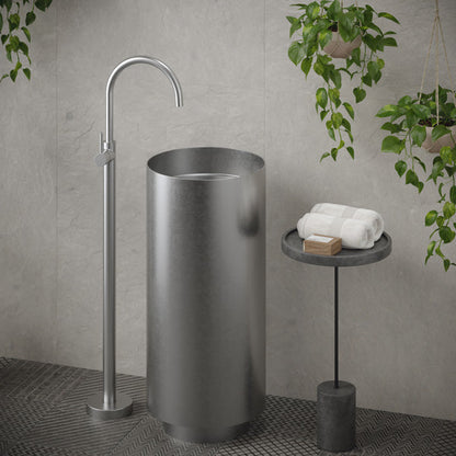 15" Pedestal Stainless Steel Bathroom Sink In Stainless Steel