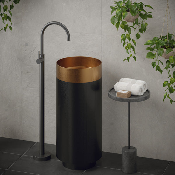 15" Pedestal Stainless Steel Bathroom Sink In Brushed Copper & Gunmetal Grey