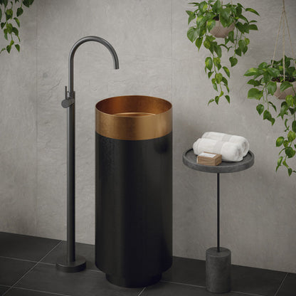 15" Pedestal Stainless Steel Bathroom Sink In Brushed Copper & Gunmetal Grey