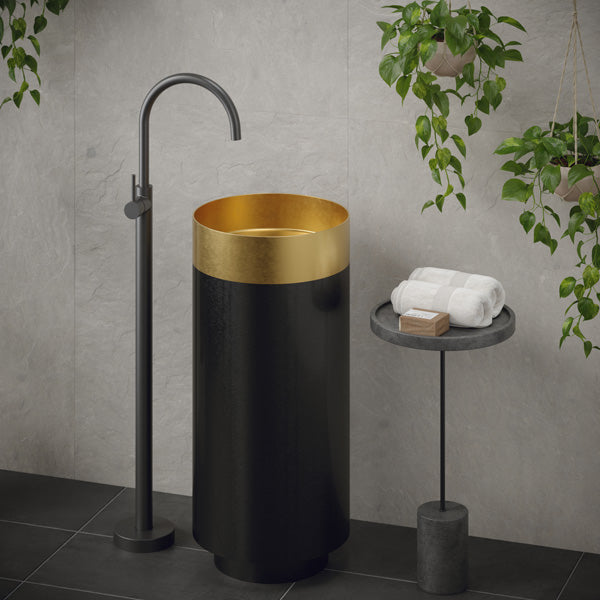15" Pedestal Stainless Steel Bathroom Sink In Gold & Gunmetal Grey