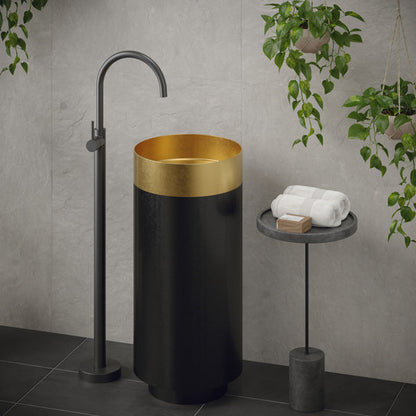 15" Pedestal Stainless Steel Bathroom Sink In Gold & Gunmetal Grey