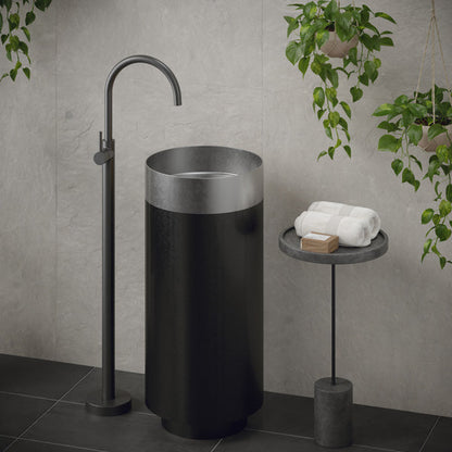 15" Pedestal Stainless Steel Bathroom Sink In Stainless Steel & Gunmetal Grey