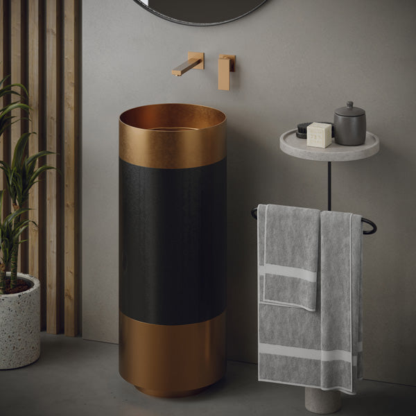 15" Pedestal Stainless Steel Bathroom Sink In Brushed Copper & Gunmetal Grey